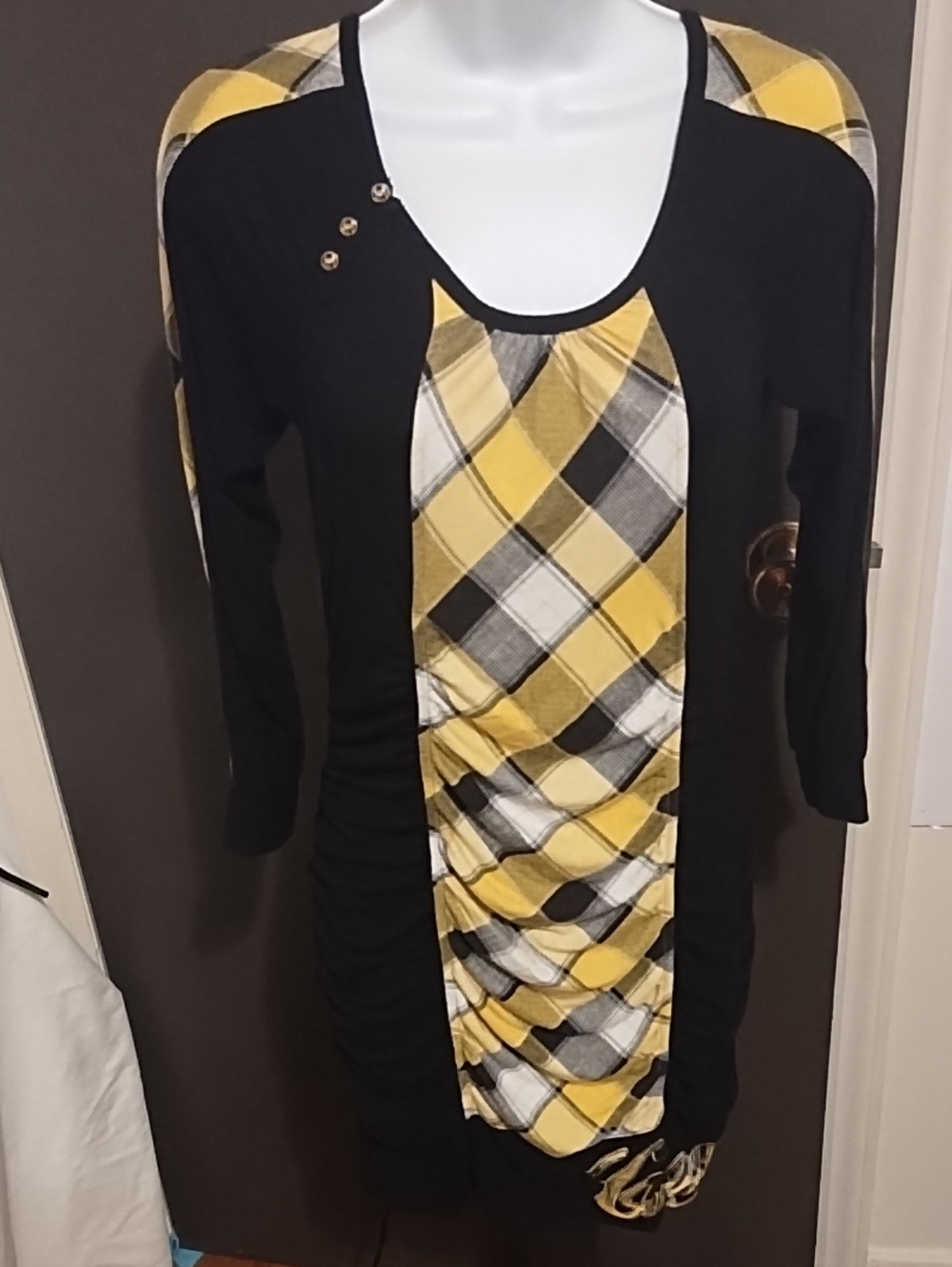 COOGI Black Dress with Yellow Plaid Front Panel